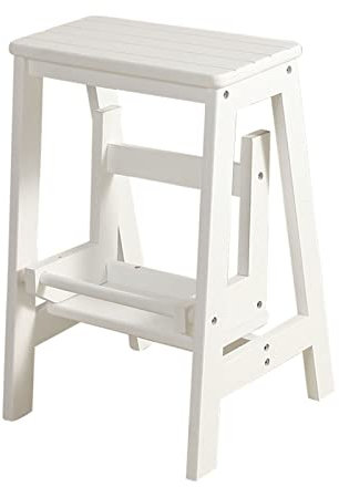 WYZDCP, Taburete de 2 pasos Silla de escalera de madera, desplazados de las escaleras taburetes pequeños Solución antideslizante para la biblioteca de casa Cocina de cocina escalera blanco