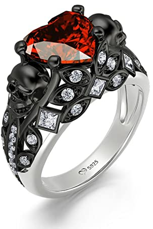 Jeulia 2.55 ct Herzschliff Diamant-Schädel-Ringe für Frauen Maßgeschneiderte Braut Sterlingsilber Hochzeits Verlobungsringe für Sie mit Geschenkbox (54(17.3), Schlagendes)