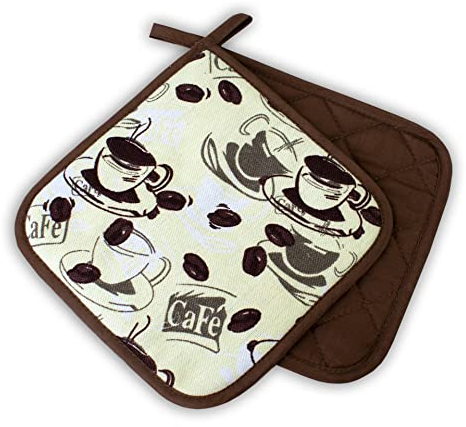 Topflappen Kitchen, Cafe, braun, 2 TLG., PSA-Kategorie II bis 250°C hitzebeständig, geprüftes und zertifiziertes Produkt