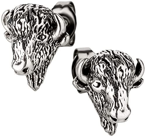 Ohrstecker Ohrringe Büffel Silber 925 Sterling als Ohrschmuck mit kleiner Schmuckbox - 7K - Schmuck Geschenke für Damen, Mädchen, Jungen, Kinder und Herren