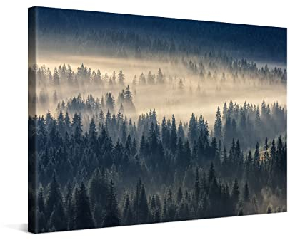PICANOVA – Leinwandbild Nebliger Wald 120x80cm – Premium Leinwanddruck – Wandbild Kunstdruck Auf 2cm Holz-Keilrahmen Für Schlaf- Und Wohnzimmer Wanddekoration – Kollektion Wald