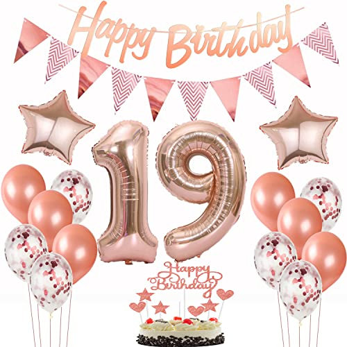 deko 19. geburtstag mädchen deko rosegold ,ballon 19. geburtstag kuchen deko luftballon 19 rosegold Tortendeko 19 Geburtstag girlande banner geburtstagsdeko 19 jahre Torten deko