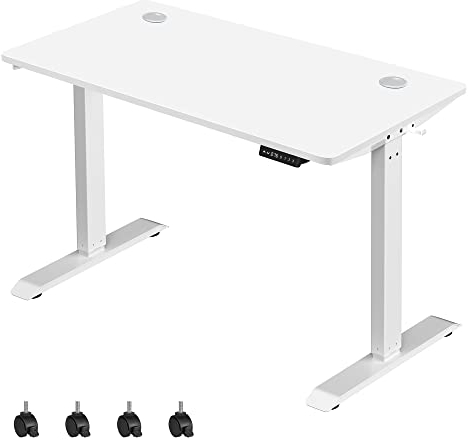 SONGMICS Höhenverstellbarer Schreibtisch elektrisch, 60 x 120 cm Tischoberfläche, stufenlos verstellbar, Memory-Funktion mit 3 Höhen, weiß LSD101W01