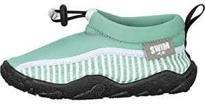 Sterntaler Badeschuhe Stripes - Baby Aquaschuhe schnelltrocknend - Jungen Schwimmschuhe mit Gummiband und Kordelstopper, bequeme Strand Slipper, mattgrün, Größe 20