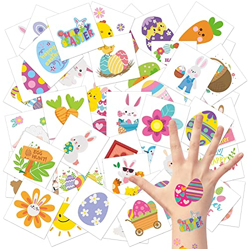 Haooryx 24Stück Temporäre Tattoos Aufkleber für Kinder Hübsch Hase Karotte Tattoos Wasserdicht Kunst-Abziehbild Jungen Mädchen Geburtstag Geschenk Party Dekoration Tasche Füller Frühling Party