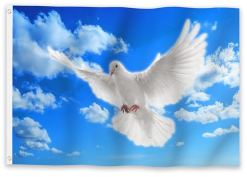 YongFoto Peace-Flagge, 1,8 x 3 m, weiße Friedenstauben-Flaggen, Banner für Outdoor-Feiern, Zuhause, Garten, Veranda, Party-Dekoration, Flaggen mit 2 stabilen Ösen, präzise maschinell genäht