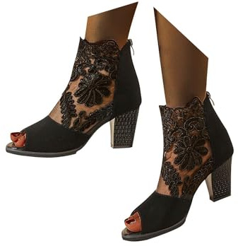 EGSDMNVSQ Sandali Pizzo Donna Scarpe con Tacco Alto con Tacco Grosso Stivaletti Trasparente Petalo Ricamato Stivali Eleganti Traspirante Estive