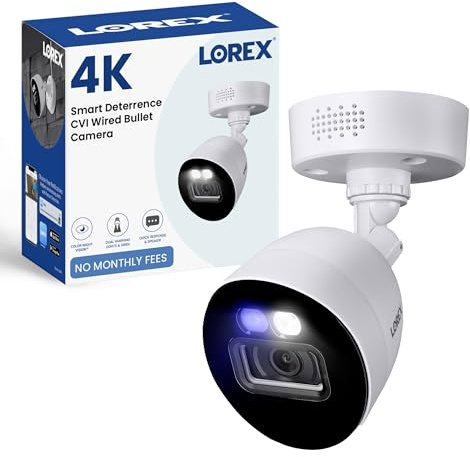 Lorex Indoor/Outdoor 4K Ultra HD Smart Deterrence CVI Wired Add-On Bullet Security Camera, Color Night Vision, Dual Warning LED Lights, Siren