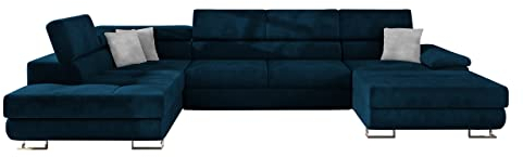 Mirjan24 Ecksofa Cotere Bis, Eckcouch, Sofa mit Schlaffunktion und Bettkasten, U-Form Couch Farbauswahl Wohnlandschaft vom Hersteller (Kronos 09 + Paros 05, Seite: Links)