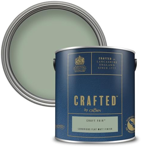 Crown CRAFTED Craft Fair Matt Emulsion Mid Green Paint 2.5L | Mid Green velvety flat matt finish for interior walls, ceilings & wood. Soft to touch, hides imperfections, low VOC