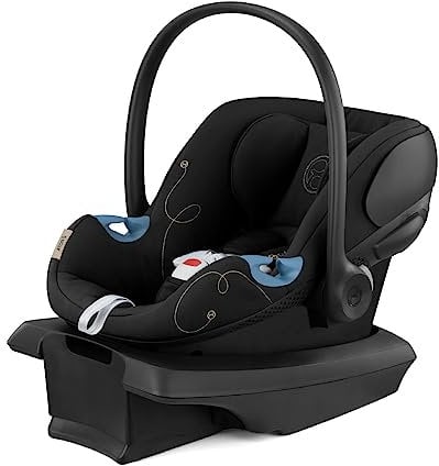 Cybex Aton G Babyschale mit linearem Seitenaufprallschutz, 11-fach verstellbare Kopfstütze, In-Shell-Belüftung, Easy-In-Schnalle und sicherer Safelock-Basis, Moon Black