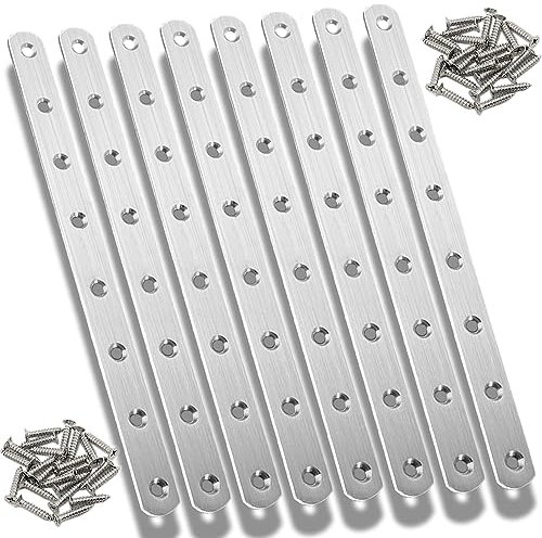 8 piastre piatte per rammendo, 30,5 cm, staffe dritte in acciaio inox, staffe dritte per riparare piastre di giunzione, connettore con viti