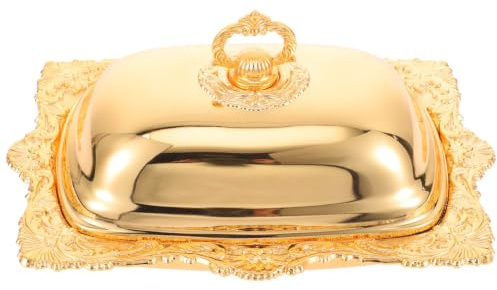 Yardwe Butterdose Mit Deckel Glas Golden 20.00X15.00X10.20 cm | Geeignet Für Käse Und Butter, Glatte Oberfläche, Leicht Zu Reinigen, Schützt Lebensmittel Vor Haustieren