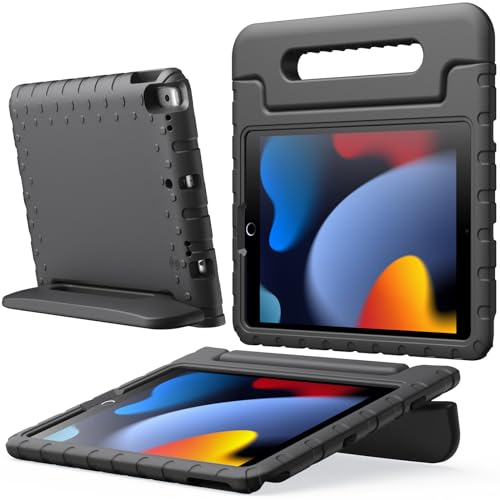 JETech Kinder Hülle für iPad 10,2 Zoll (9./8./7. Generation, 2021/2020/2019), iPad Air 3 10,5 (3. Generation, 2019) und iPad Pro 10,5 2017, Stoßfeste Tablet Schutzhülle mit Griff Ständer (Schwarz)