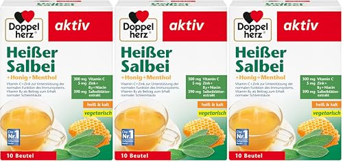 Doppelherz Heißer Salbei mit Honig und Menthol – Mit Zink zur Unterstützung der normalen Funktion des Immunsystems – 1 x 10 Beutel (Packung mit 3)
