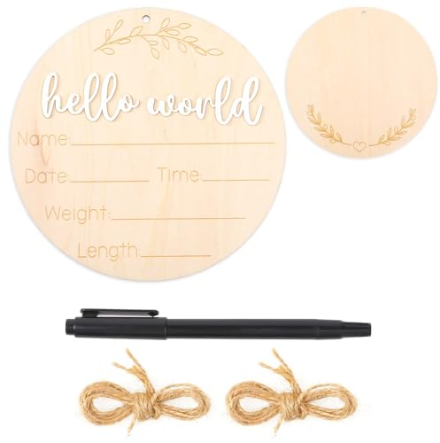 simarro Panneau d'annonce de bébé, panneau en bois « Hello World » avec stylo et corde, panneau d'annonce de nom de bébé pour hôpital, naissance, accessoire de photographie de naissance, cadeau de