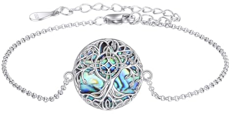 YFN Bracciale in argento Sterling con albero della vita, abalone shell albero della vita, gioielli regalo per donne e ragazze, Argento sterling, Senza Gemstone, Nodo strega