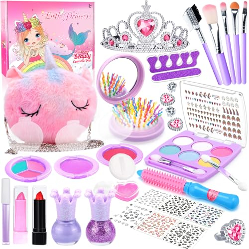 Frasheng Kit de Maquillaje Niñas, 33 Piezas Kit de Maquillaje para Niñas Lavable, Juego de Maquillaje Seguro y No Tóxico, Juguetes Niña de Maquillaje, Juguete de Maquillajepara Princesas 3 4 5+ Años