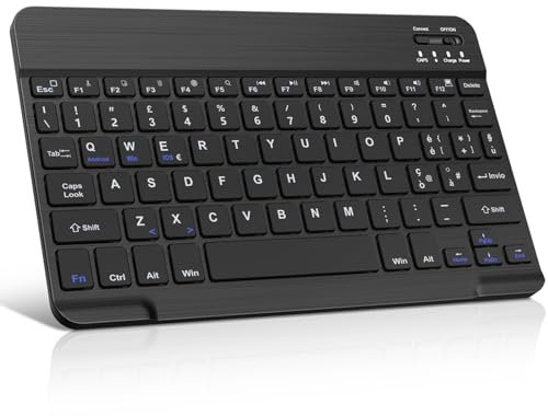 WAVATA Tastiera Bluetooth per iPad/iOS/Android, Wireless Tastiera per Tablet Portatile da 10 Pollici Layout Italiano, Ricaricabile Tastiera per Samsung/Huawei/Lenovo, Nero