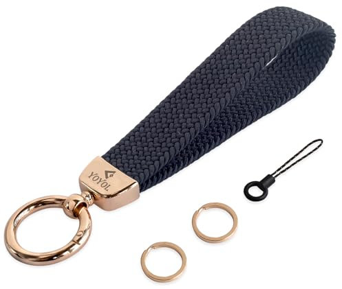 YOYOL Elastic Braided Wrist Lanyard, Keychain,Keyring, Cool Key Chain for Men &Women, 237 Black, 6.4/Long