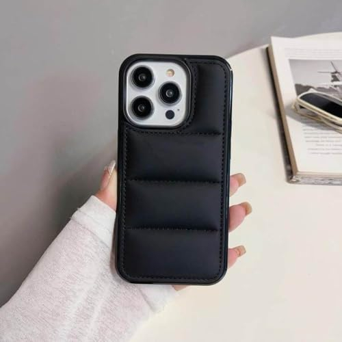 HANASE Luxuriöse Daunenjacke, The Puffer Case für iPhone 14 15 Pro Max 13 11 12 Promax 7 8 Plus XS XR X SE 2020, Silikon-Rückseite, Schwarz, für iPhone 13 Pro