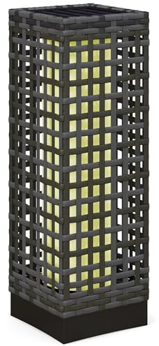 Outsunny Solarlampen Rattan mit Lichtsensor, Aufladbar LED Solarleuchte IP44 Wasserdichte, Outdoor Lampe Solarlaterne Außenleuchte für Garten Balkon Hof, 15,5 x 15,5 x 46 cm, Grau