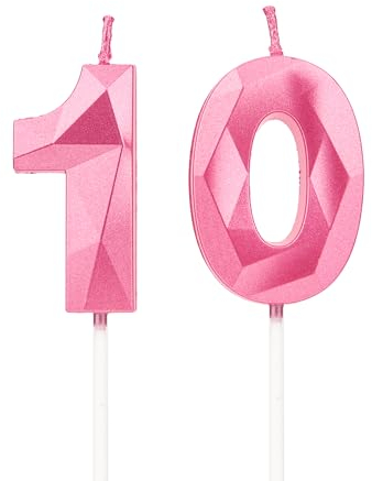 Geburtstagskerzen Zahlen 10，3D Rosa Kerzen Geburtstag für Kuchen geburtstagsdeko, Geburtstag Kerzen Zahlen, Geburtstagskerzen Kinder für Partys, Hochzeiten, Firmenfeiern, Jubiläen