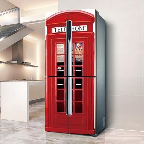 Targawerelax Fridge wraps kitchen fridge stickers cover full doors, fridge sticker full covering door fridge covers skins wall stickers for kitchen decal, vintage red telephone booth