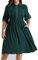 Hanna Nikole Women's Plus Size Adjustable 3/4 Sleeve A-Line Midi Dresses V-Neck Lapel Summer Dresses Elastic Waist Casual with Pockets Dark Green 26