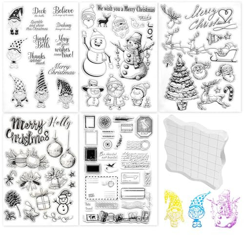 Stempel Weihnachten Set,5 Blätter Silikonstempel Weihnachten Deutsch mit Stempelblock Acryl,Frohe Weihnachten Stempel Winter Clear Stamps für DIY Scrapbooking Karten Geschenke Weihnachten