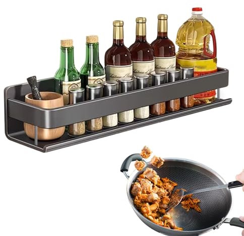 Portaspezie Da Parete Per Cucina, Organizzatore Per Spezie, Portaspezie Da Appendere, Organizzatore Per Mensola Da Cucina, Mensola Da Cucina A Parete Senza Foratura, Organizzatore, Grigio 40 Cm
