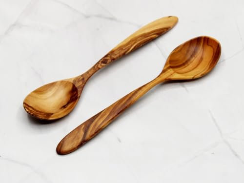DAGDEG Juego de 2 cucharadas de olivo, cucharas de cereales, cucharas de camping de madera de olivo, 20 cm de largo, hechas a mano