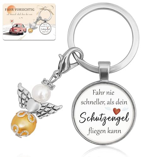 Geschenke für Männer Frauen, Auto Schutzengel Schlüsselanhänger Fahr Vorsichtig, Personalisierte Geburtstag Ostergeschenke Erwachsene, Geburtstagsgeschenk für Papa Mama Freundin Partner Führerschein