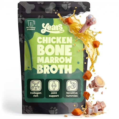 YEARS Chicken Bone Broth for Dogs - Liquid Dog Food Topper & Gravy | 230ml | 100% Natural liquid collagen for joints, skin & hydration. Natural Chicken broth tempts fussy eaters & sensitive tummies.