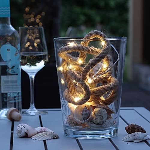 LED Lichterkette Seil Juteseil Naturkordel dekoratives Tau 40LED 2m lang batteriebetrieben mit Timer (Länge: 2m - 40LED)