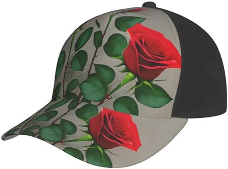 Rote Rose Blumen 1 Druck Baseball Cap für Damen und Herren - Verstellbare Outdoor Hut Perfekt für Sport, Reisen, Strand, Schwarz, Einheitsgr��e