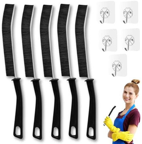 ZANDIA® 5 Reinigungsbürsten für Zuhause + 5 Klebehaken | Fugenreinigungsbürste | Rissreinigungsbürste | Hartborsten für Ecken | Reinigung und Putzen von Bädern, Küchen, Fliesen.