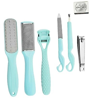 OUNONA Edelstahl Pediküre Werkzeugset mit Gebogener Nagelschere 7 Stück Hornhautfeile und Ergonomischem Griff für Füße für Reise und Alltag