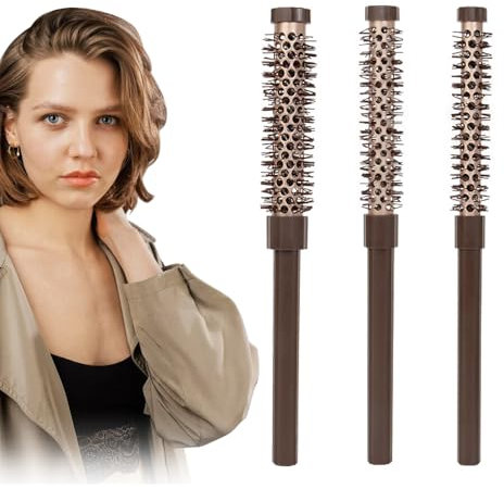 Lotvic 3 Stück Rundbürste Klein, Rundbürste zum Föhnen, Haarbürste Rund, Stylingbürste für Damen und Herren, kurzes Haar, Pony, Ansatz, Locken, Glattes Haar