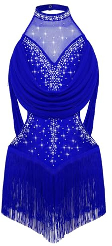 Abito Ballo Latino Bambina Ragazze con Strass Frange Body da Danze Vestito da Ballerina Costumi di Danza Performance