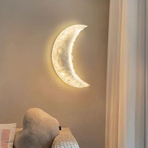 LOGT Mond Wandleuchte Dimmbar LED Wandlampe Innen 3D Mond Lampe Wand Dekoration Harz Wandbeleuchtung Modern Art Deco Nachttischlampe 3 Helligkeitsstufen Kinderzimmerlampe für Schlafzimmer,28cm