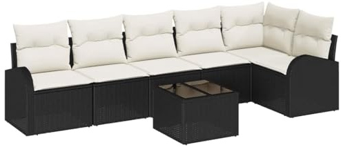vidaXL 6-teiliges Garten-Sofa-Set mit Kissen | Modularer Poly-Rattan mit verstellbaren Füßen für Balkon oder Terrasse, Schwarz und Weiß, Lounge für den Sommer, stylish und wetterfest