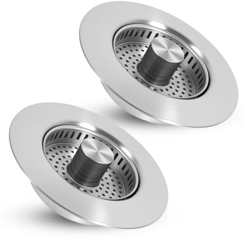 2 Pcs Stainless Steel 3 in 1 Pop Up Sink Drain Strainer Efficient Draining Sink Stopper Hair Catcher Square Hole for Bathroom