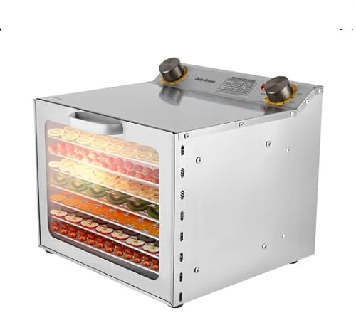 Dörrautomat Edelstahl 400W | Dörrgerät Lebensmittel mit 8 Gitterroste | Dehydrator mit Timer und Temperaturregler 30-90°C | Trockner für Obst Pilze Fleisch Kräuter