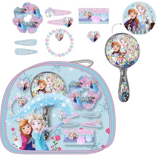 Beauty-Set Kulturbeutel Zubehör Frozen – Kinderfrisur-Set mit Haarreifen, Clips, Spiegel und Armband von ELSA und Anna