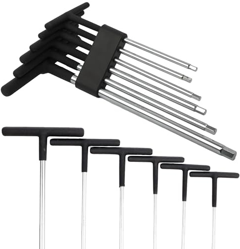 C.K T-Griff-Sechskantschlüsselsatz 6 Stk, C45-Schaft aus Stahl, Chrom-Vanadium-Spitzen, Rutschfester PVC-Griff, Lange Reichweite, 5 mm–10 mm, CK T4418