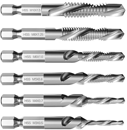Gewindeschneider Set M3 M4 M5 M6 M8 M10 mit 6,3mm Sechskantschaft 6 Stück | Gewindebohrer 118° Schnittwinkel, rostfrei für Metall Holz Kunststoff DIY Handwerk