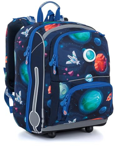 TOPGAL BEBE Schulranzen ab der 1. Klasse (ca. 110 cm), ergonomisch & leicht, wasserabweisend, mit reflektierenden Elementen, 20 L Schulrucksack mit Brustgurt & Rückenpolsterung (Weltraummission)