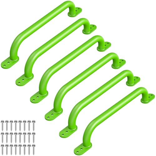 Dolibest Haltegriffe Kinder Klettergiffe Metall/43cm/Flache Grün | Klettergerüst Spielplatz Schaukel Monkey Bar Hangelgriffe Hochbett Treppenhandlauf Türgriffe WC Bad Dusche,159kg,Φ2.5cm,6er
