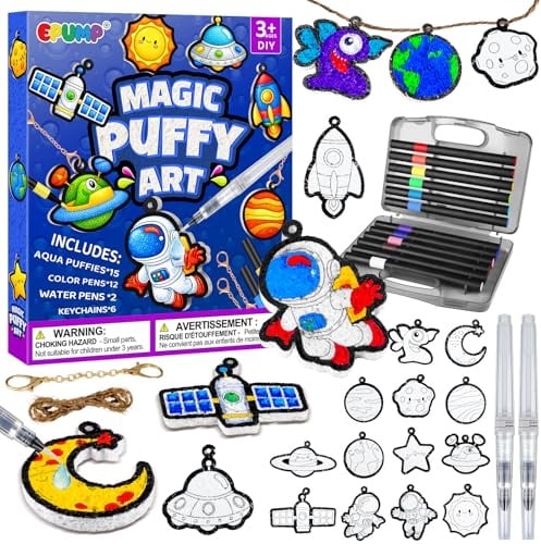 EPUMP 15 Pièces Kit Puffy Art Espace pour Enfants, Kit Peinture Enfant Peinture 3D à Texture Mousse Magique, Kit Dessin Enfant DIY Peinture Gonflante Magique avec 12 Feutres